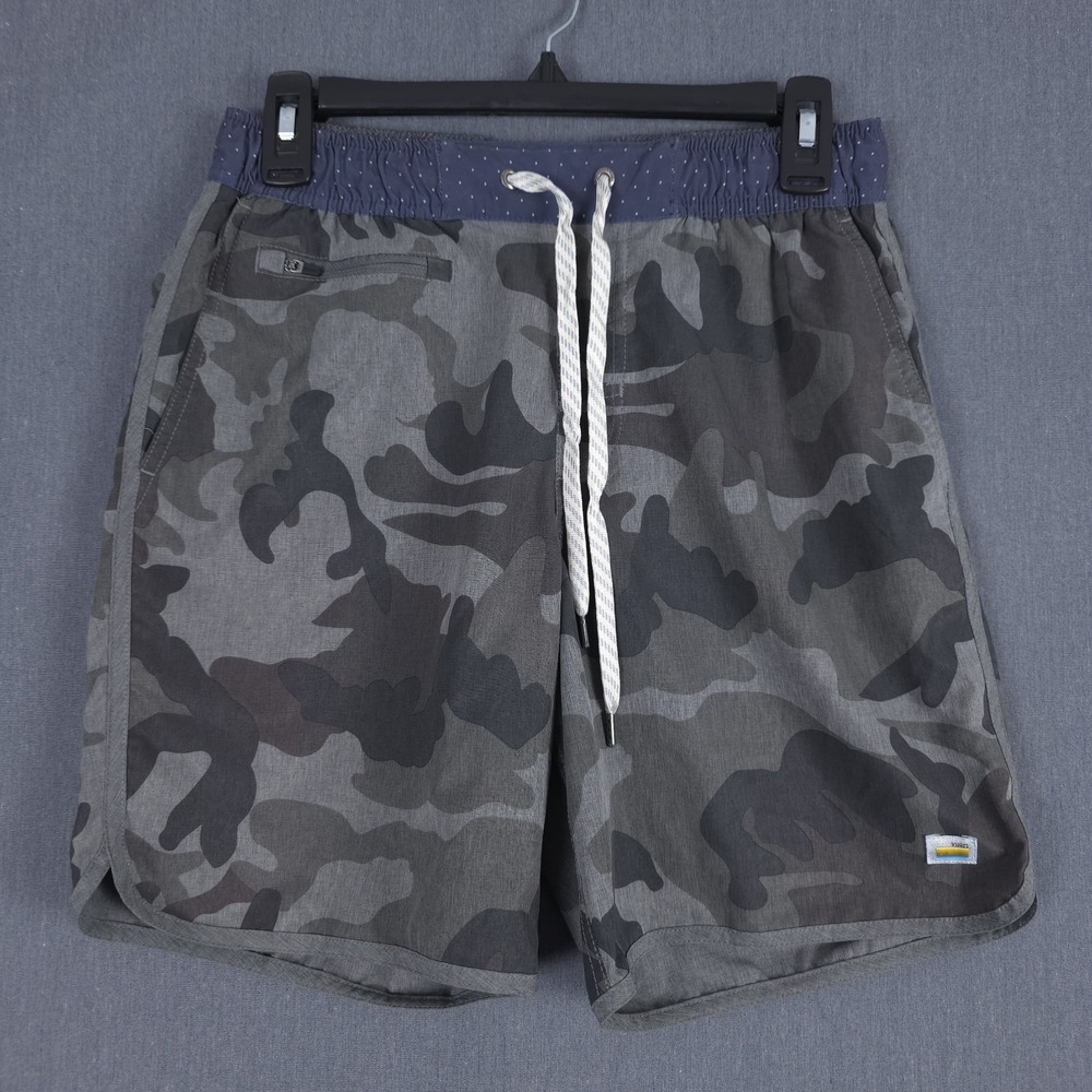 Vuori Banks Shorts Mens Small Gray Camo Athletic 7" Drawstring Unlined Gym V330